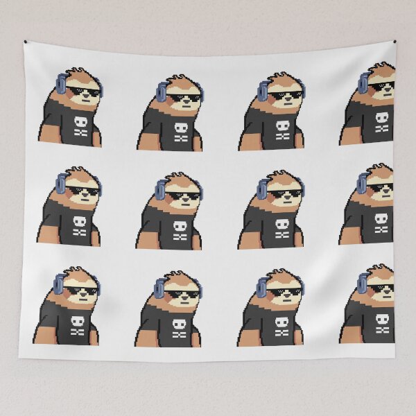 Item preview, Sloth wears headphone,grey t-shirt skull and sunglasses in pixel art designed and sold by pepechanpixel.
