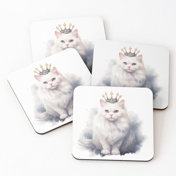 Item preview, Fluffy White Cat with a Crown on its Head designed and sold by 51sho.