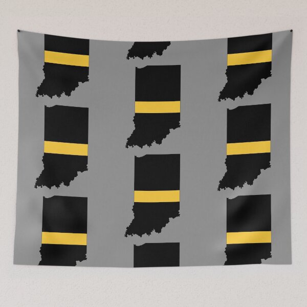 Item preview, Indiana state outline 911 Dispatcher Emergency Telecommunications Thin Gold Line flag designed and sold by GulfCoastDesign.