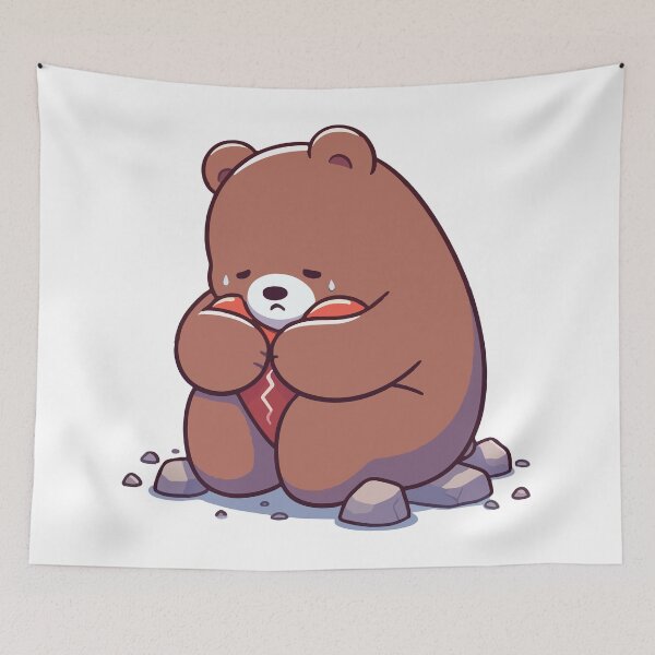 Item preview, Sad Cartoon Bear Holding Broken Heart designed and sold by Colorful Dreams.