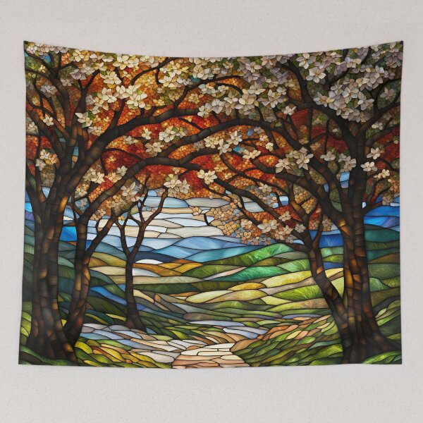 Item preview, Stained Glass Springtime Mountain Path designed and sold by ChanceTwoArt.