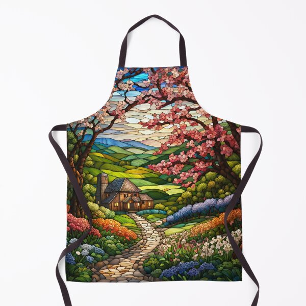 Item preview, Stained Glass Springtime Mountain Path designed and sold by ChanceTwoArt.