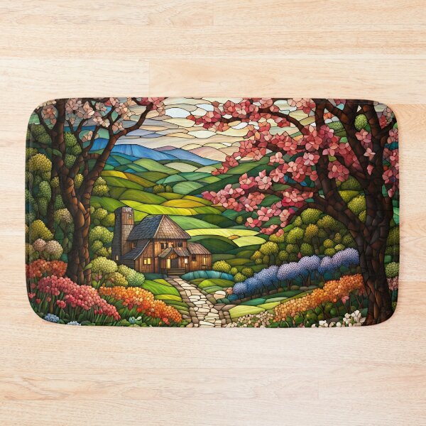 Item preview, Stained Glass Springtime Mountain Path designed and sold by ChanceTwoArt.