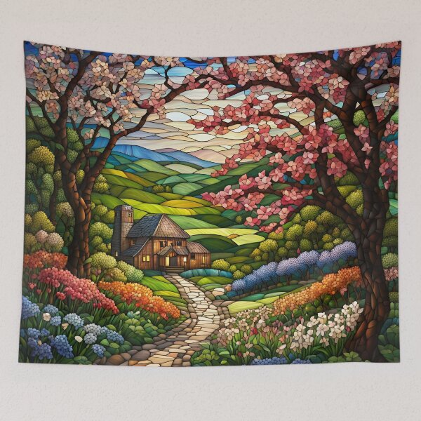 Item preview, Stained Glass Springtime Mountain Path designed and sold by ChanceTwoArt.