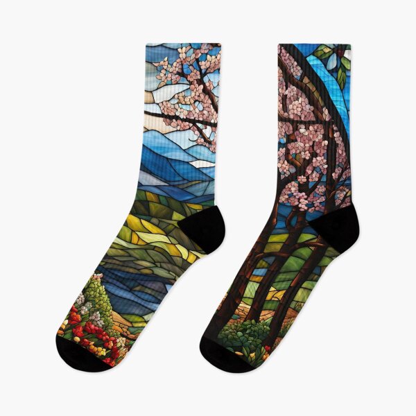 Item preview, Stained Glass Springtime Mountain Path designed and sold by ChanceTwoArt.