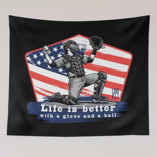 Item preview, USA - American BASEBALL - Life is better with a glove and a ball - color designed and sold by ArtProjectShop.