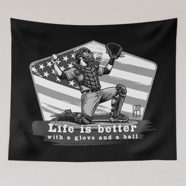 Item preview, USA - American BASEBALL - Life is better with a glove and a ball - bw designed and sold by ArtProjectShop.