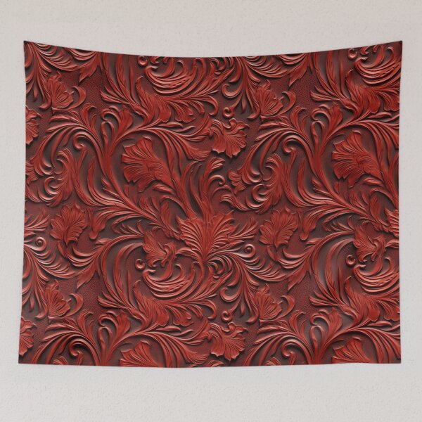 Item preview, Red Floral Tooled Leather Design designed and sold by ArtsyWishy.