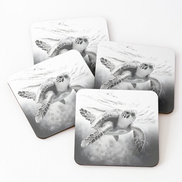 Item preview, Black and white Sea turtle pencil drawing designed and sold by Pencil-Art.