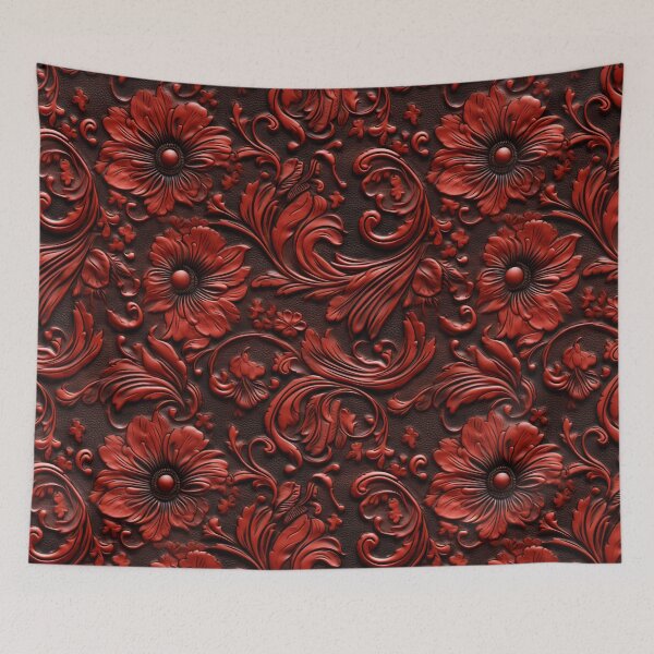 Item preview, Red Floral Tooled Leather Design designed and sold by ArtsyWishy.