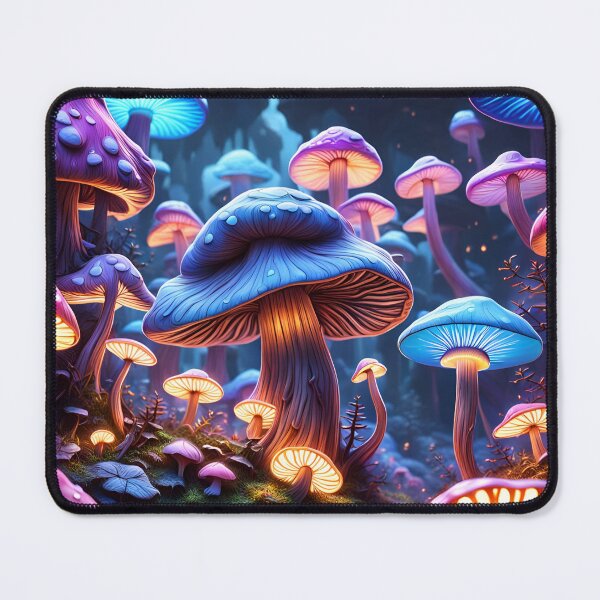 Item preview, Blue and Violet Luminous Neon Mushrooms Glowing designed and sold by MoriFantasy.