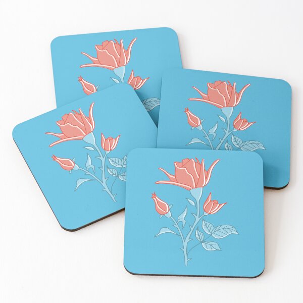 Item preview, traditional English roses with leaves and thorns on sky blue designed and sold by colorofmagic.