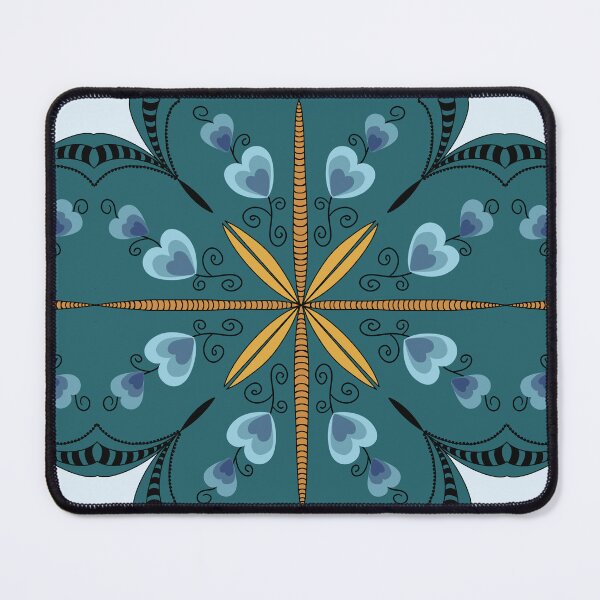 Item preview, Mustard and blue seamless tile pattern on teal designed and sold by coloryourwings.