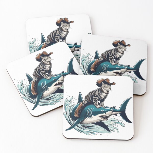 Item preview, Meowdy Texas Cowboy Rodeo Cat Ride On Shark designed and sold by TomFrontierArt.