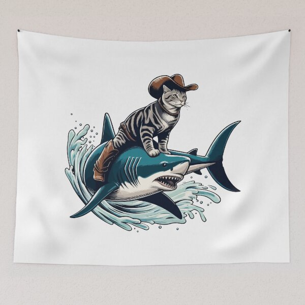 Item preview, Meowdy Texas Cowboy Rodeo Cat Ride On Shark designed and sold by TomFrontierArt.