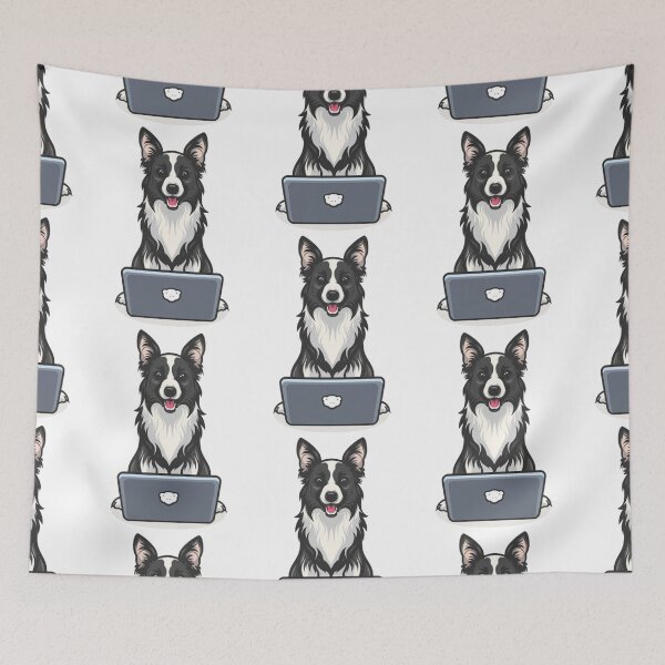 Item preview, Border Collie with laptop designed and sold by Blemenowo.