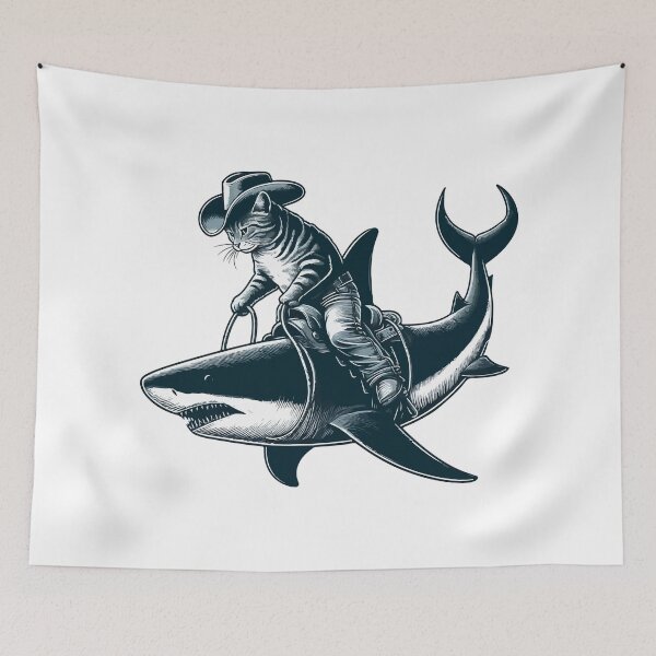 Item preview, Meowdy Texas Cowboy Rodeo Cat Ride On Shark designed and sold by TomFrontierArt.