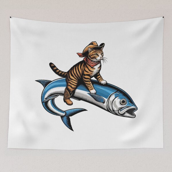 Item preview, Meowdy Texas Cowboy Rodeo Cat Ride On Sardine designed and sold by TomFrontierArt.