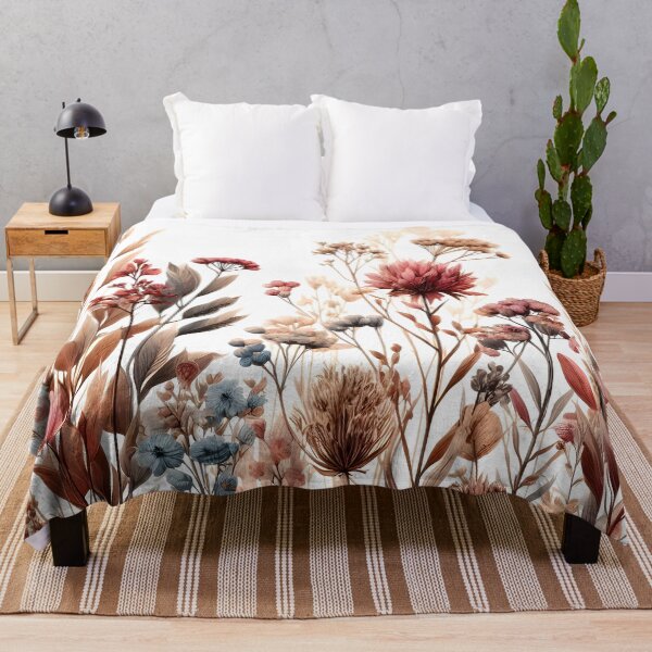 Item preview, Nature's Palette Wildflowers print beige and brown white tone colors for fabric bedspreads curtains pillows and dresses wall art designed and sold by naivnoia.