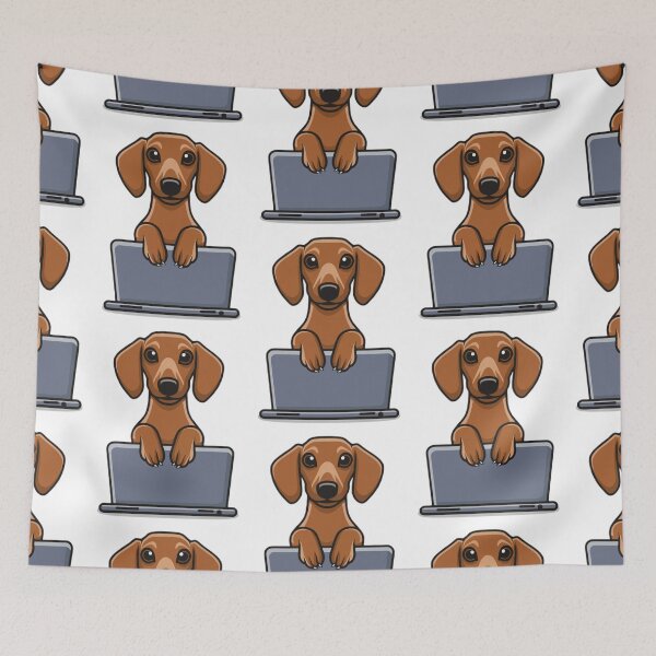 Item preview, Dachshund with laptop designed and sold by Blemenowo.