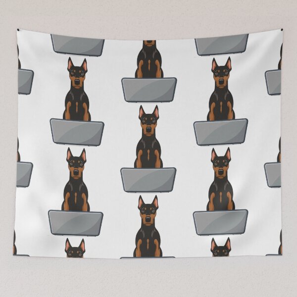 Item preview, Doberman Pinscher with laptop designed and sold by Blemenowo.