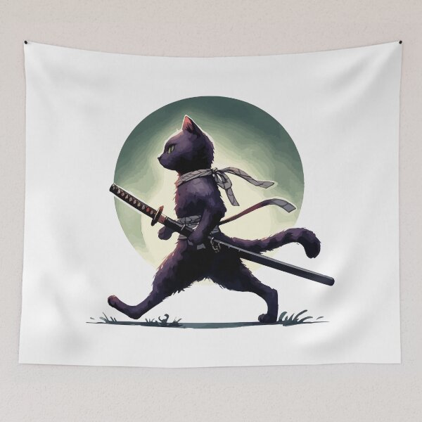 Item preview, Cool Black Cat Samurai Ninja Anime Japan Art designed and sold by TomFrontierArt.