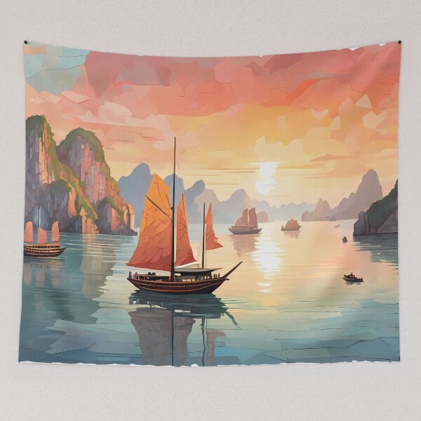 Item preview, Sunrise Mosaic: Ha Long Bay's Emerald Dream designed and sold by purrfect pattern.