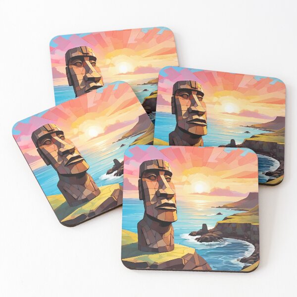 Item preview, Moai Awaken: Unveil the Mosaic Dawn designed and sold by purrfect pattern.