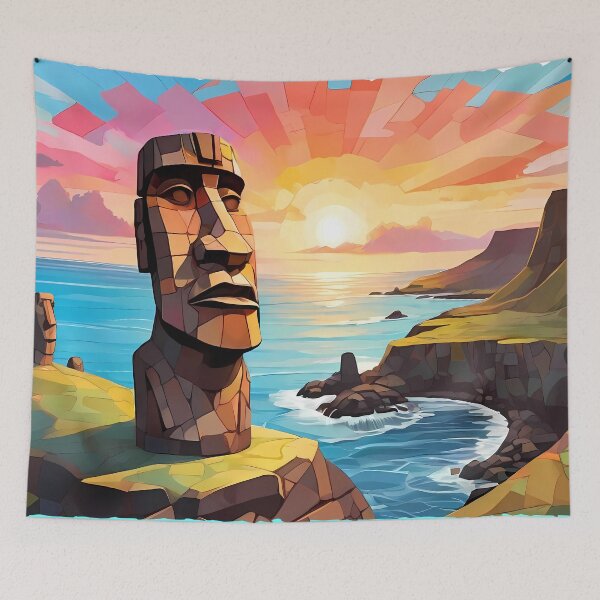 Item preview, Moai Awaken: Unveil the Mosaic Dawn designed and sold by purrfect pattern.