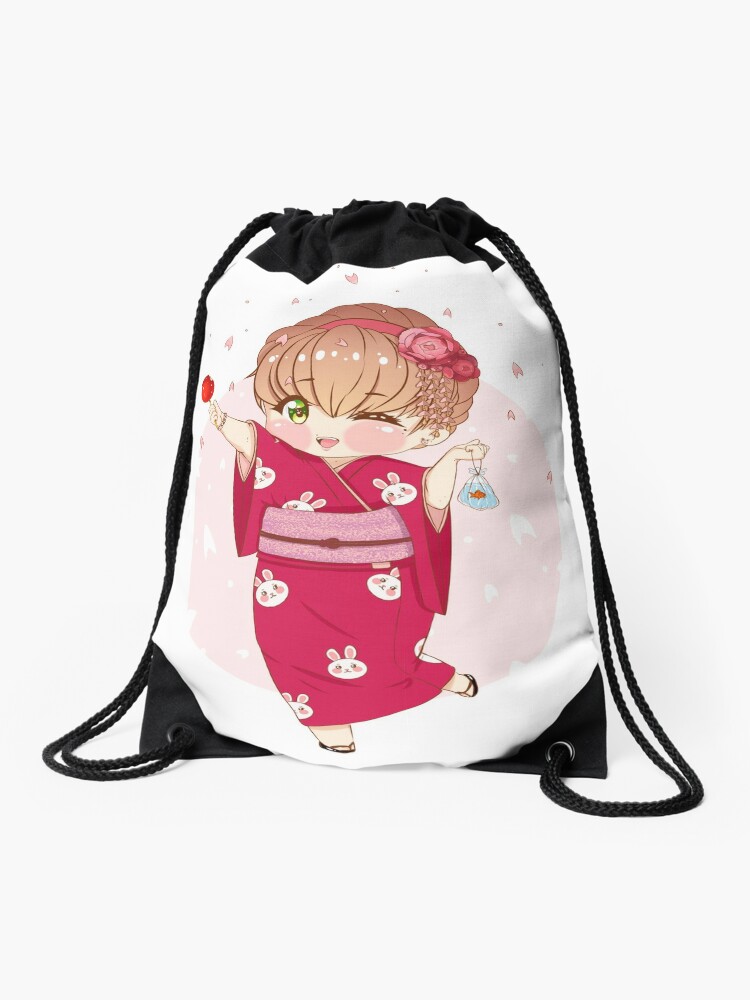 Spring Sakura Festival Traditional Japanese Outfit Sweet And Happy Anime Girl Drawstring Bag By Tanyarave Redbubble