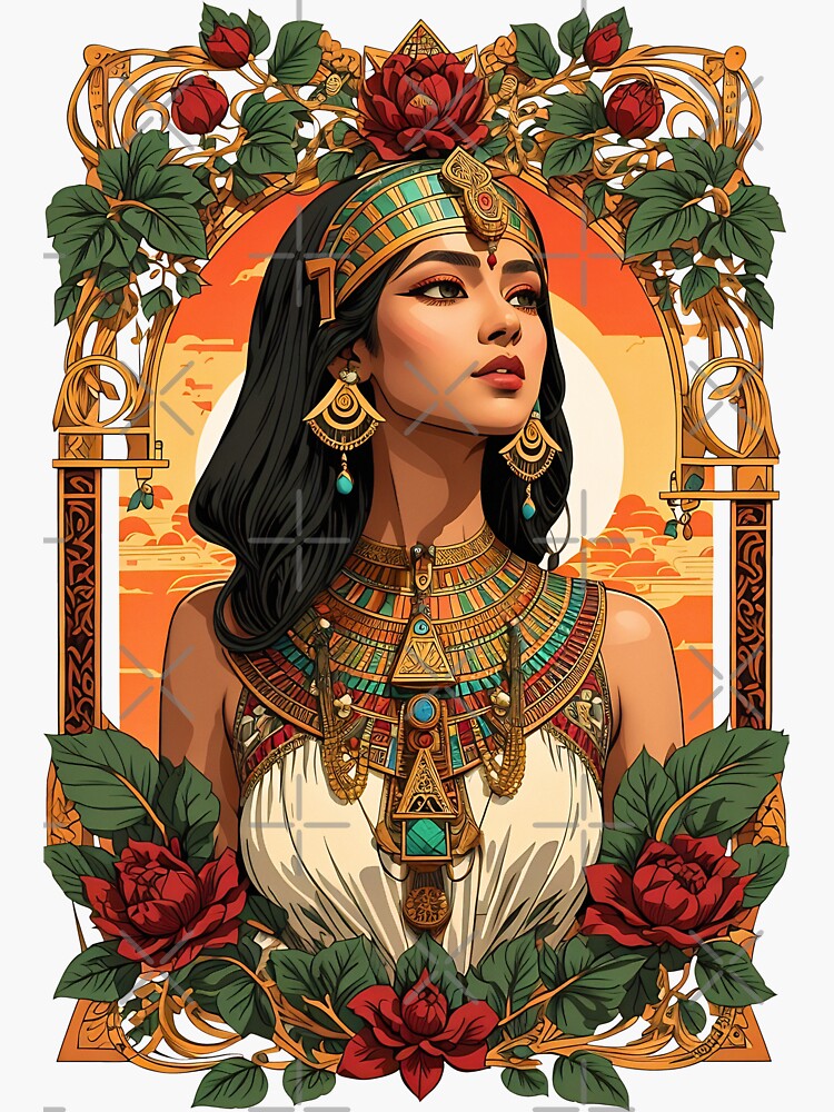 Cleopatra Queen of Egypt retro vintage floral design