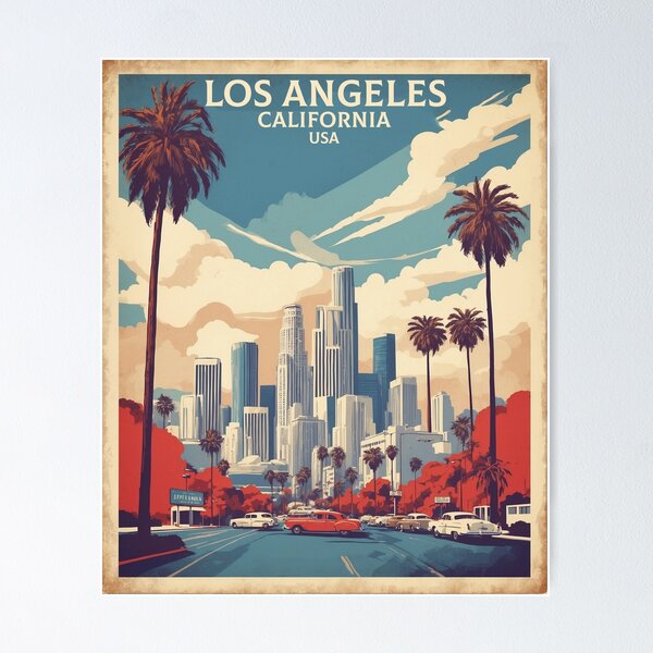 Aperçu de l'œuvre Los Angeles Californie USA Affiche Vintage Tourisme 3 créée et vendue par TravelersGems.