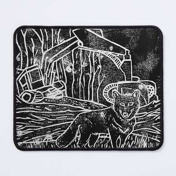 Item preview, the fox and the machine block print designed and sold by Andy Maffo Makes Art.