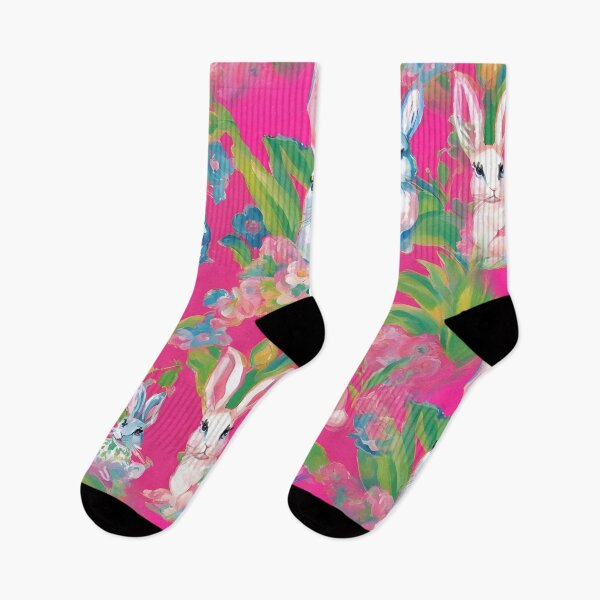 Item preview, Preppy bunnies in hot pink garden designed and sold by SophieClimaArt.