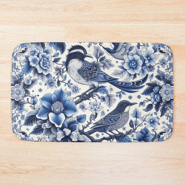 Item preview, A blue and white floral patterned square with birds and flowers designed and sold by justbejoker.