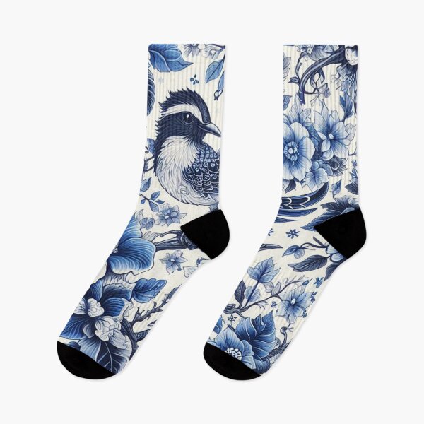 Item preview, A blue and white floral patterned square with birds and flowers designed and sold by justbejoker.