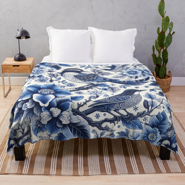 Item preview, A blue and white floral patterned square with birds and flowers designed and sold by justbejoker.