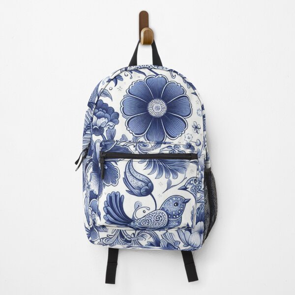 Item preview, A blue and white floral patterned square with birds and flowers designed and sold by justbejoker.