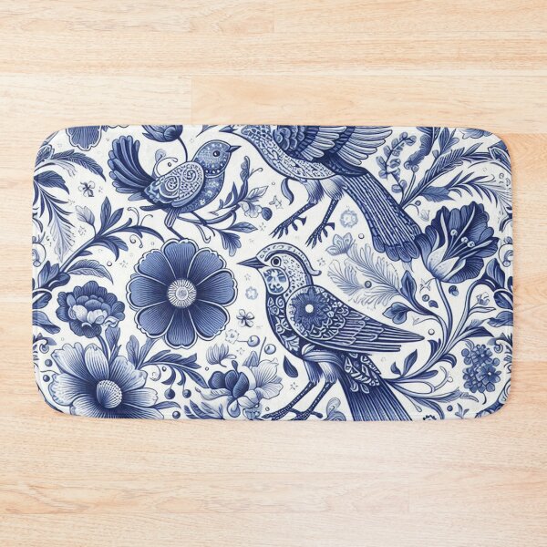 Item preview, A blue and white floral patterned square with birds and flowers designed and sold by justbejoker.