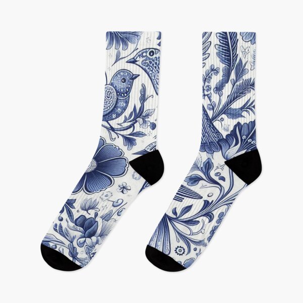 Item preview, A blue and white floral patterned square with birds and flowers designed and sold by justbejoker.