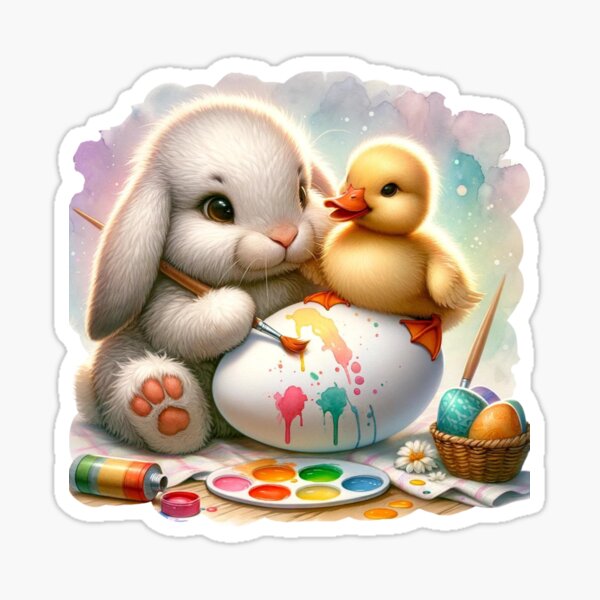 Item preview, Bunny and Duckling Paint Easter Egg designed and sold by critterpatchusa.