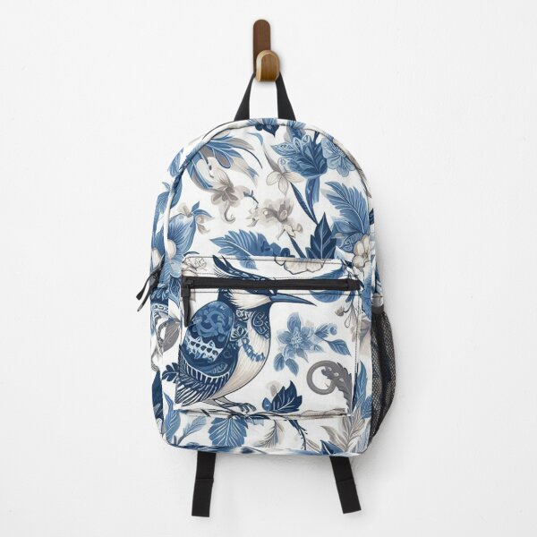 Item preview, A blue and white floral patterned square with birds and flowers designed and sold by justbejoker.