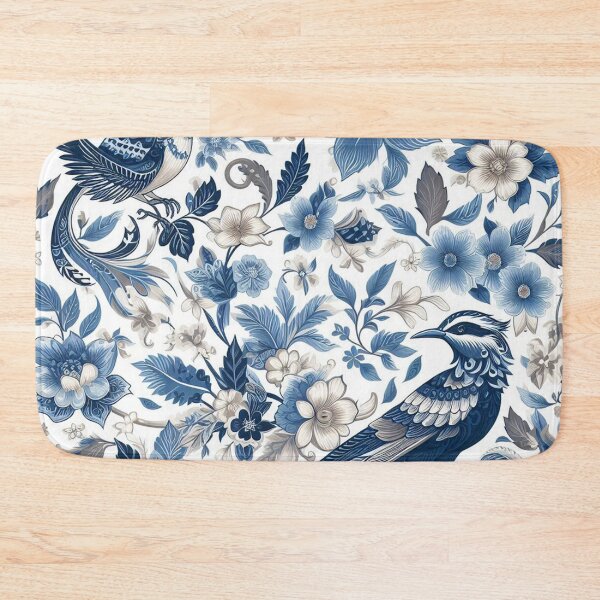 Item preview, A blue and white floral patterned square with birds and flowers designed and sold by justbejoker.