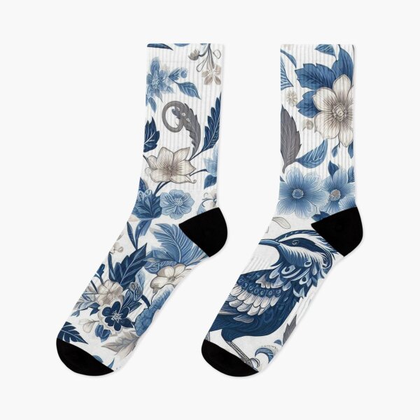 Item preview, A blue and white floral patterned square with birds and flowers designed and sold by justbejoker.