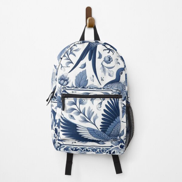 Item preview, A blue and white floral patterned square with birds and flowers designed and sold by justbejoker.