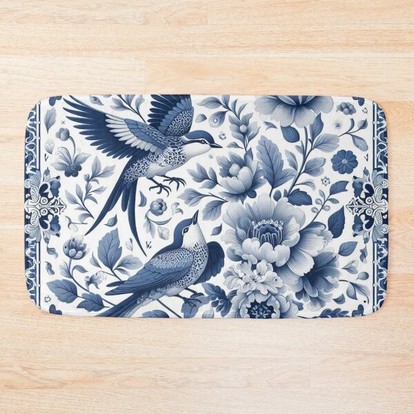 Item preview, A blue and white floral patterned square with birds and flowers designed and sold by justbejoker.