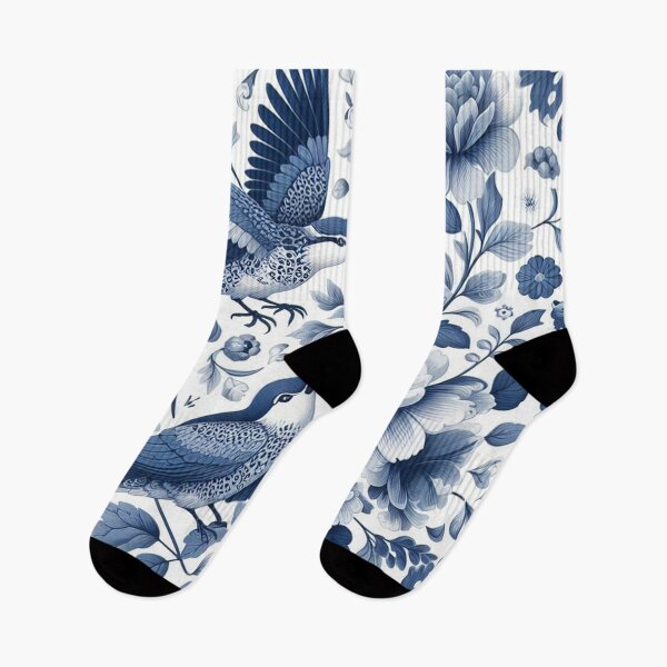 Item preview, A blue and white floral patterned square with birds and flowers designed and sold by justbejoker.