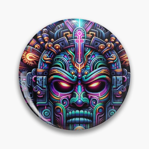 Item preview, Neon Aztec Deity Electrified Tribal Mask Design designed and sold by WickedAI.