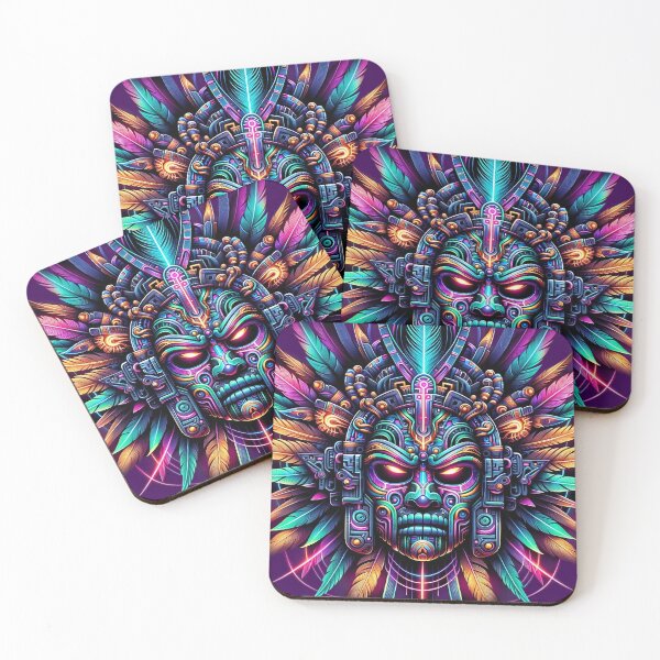 Item preview, Neon Aztec Deity Electrified Tribal Mask Design designed and sold by WickedAI.