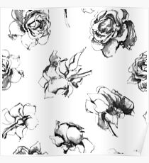 Roses Black And White Floral Pattern Poster
